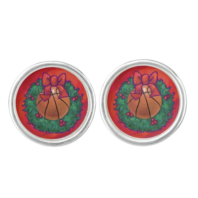 Basketball Inside Christmas Wreath Cufflinks (Front)
