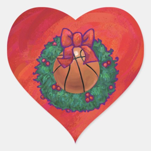Basketball Inside Christmas Wreath Heart Sticker