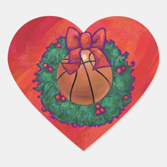 Basketball Inside Christmas Wreath Heart Sticker (Front)