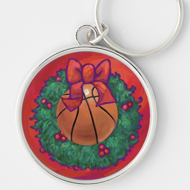 Basketball Inside Christmas Wreath Keychain (Front)
