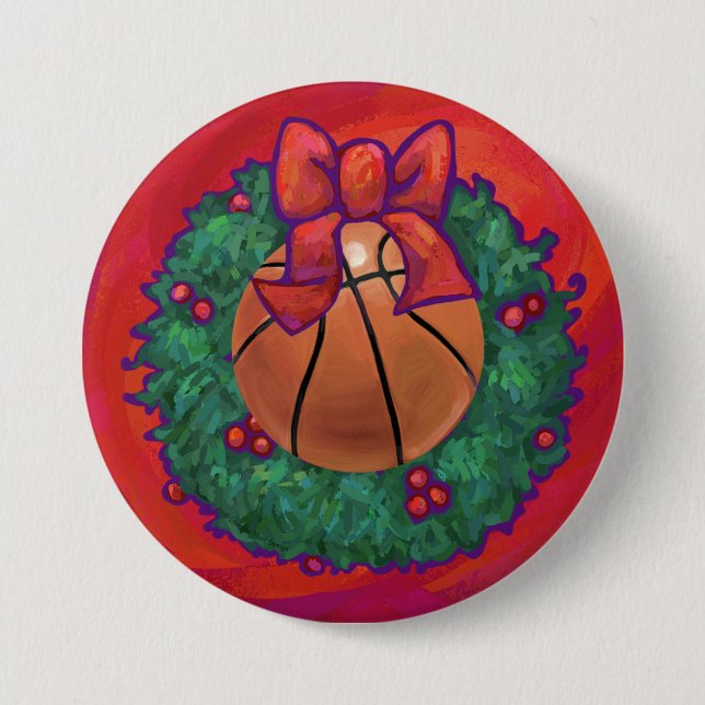 Basketball Inside Christmas Wreath Pinback Button (Front)