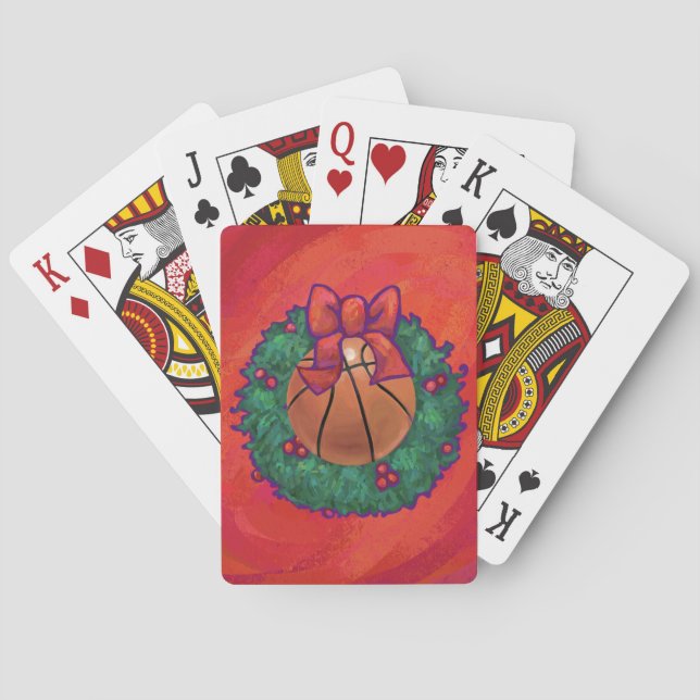 Basketball Inside Christmas Wreath Poker Cards (Back)