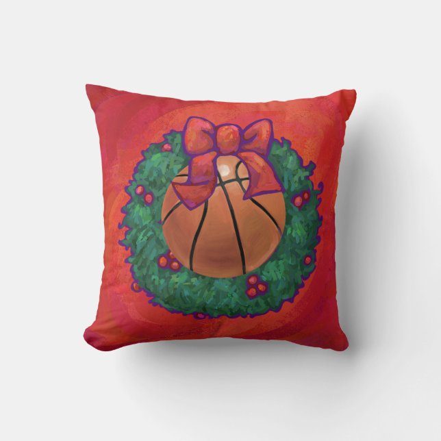Basketball Inside Christmas Wreath Throw Pillow (Front)