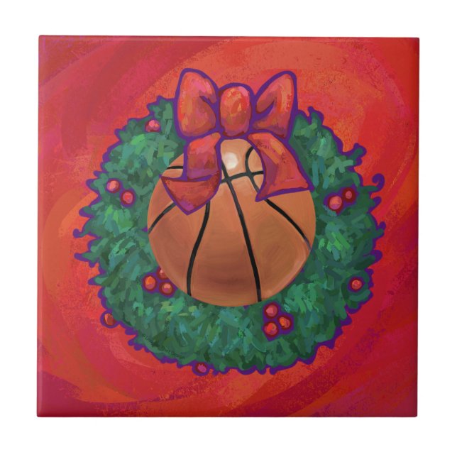 Basketball Inside Christmas Wreath Tile (Front)