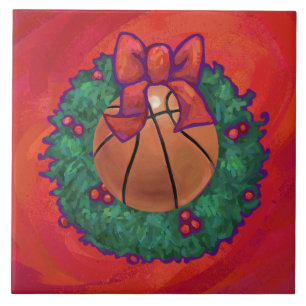 Basketball Inside Christmas Wreath Tile
