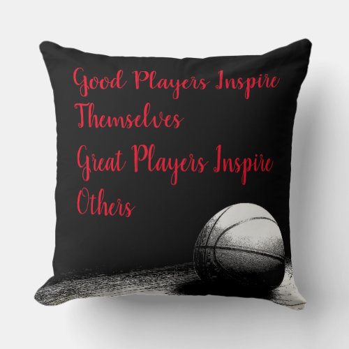 Basketball Inspirational Quote Inspire Players Throw Pillow