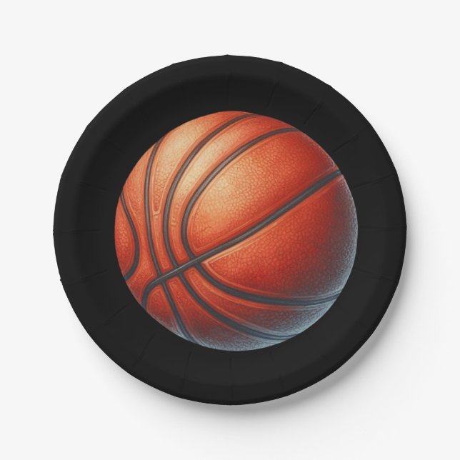 Basketball Invite, Boy Birthday Party Paper Plates (Front)