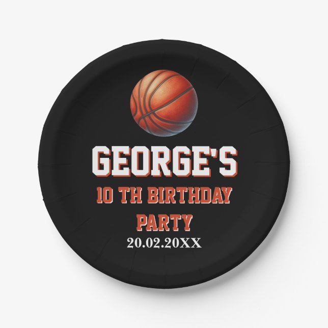 Basketball Invite, Boy Birthday Party Paper Plates (Front)