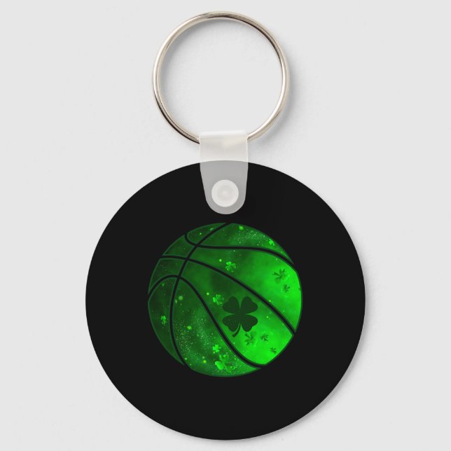 Basketball Irish Shamrock Lucky Clover St Patrick' Keychain (Front)