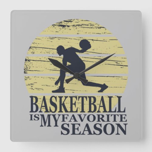basketball is my favorite season retro sunset square wall clock