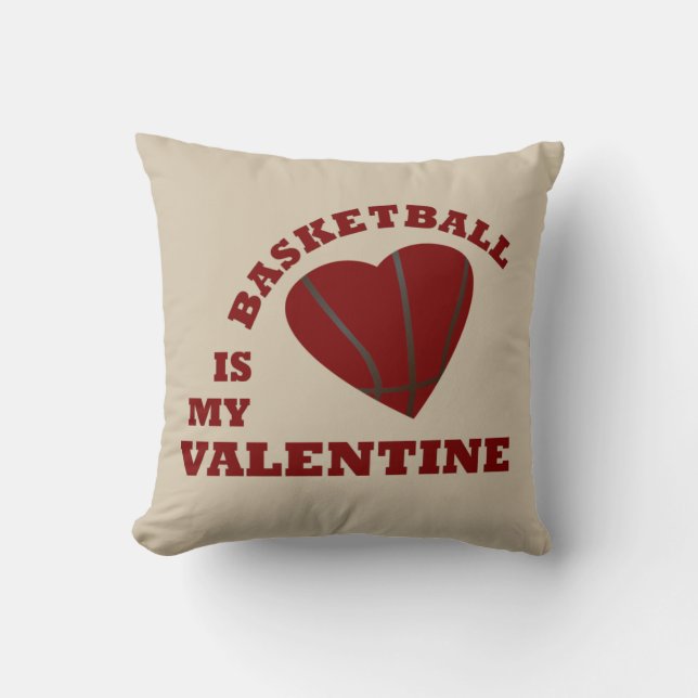 basketball is my valentine with red heart throw pillow (Front)