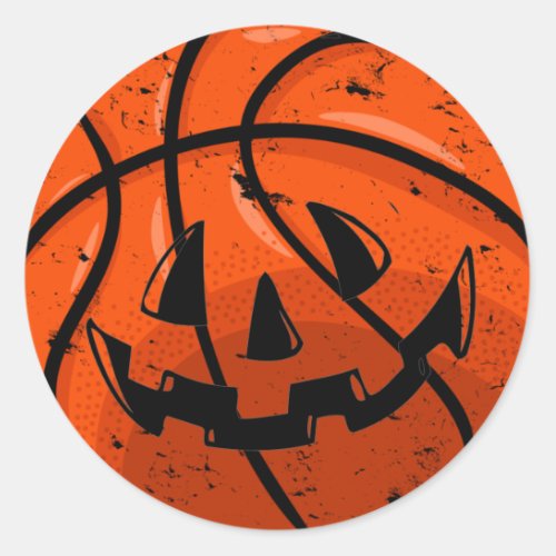 Basketball Jack O Lantern Grunge Halloween Pumpkin Classic Round Sticker