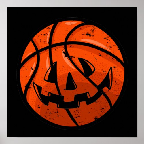 Basketball Jack O Lantern Grunge Halloween Pumpkin Poster