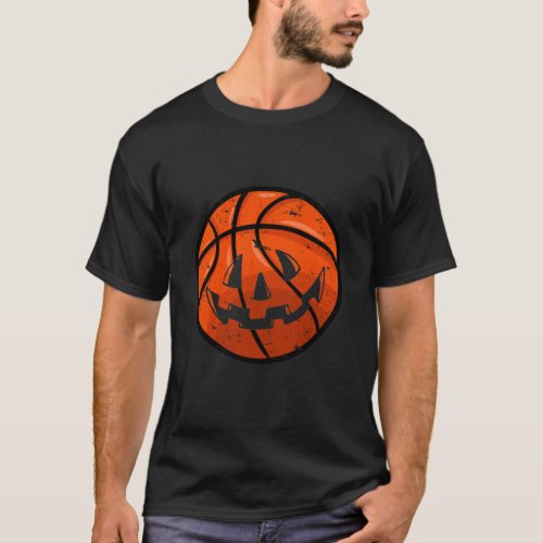 Basketball Jack O Lantern Grunge Halloween Pumpkin T_Shirt