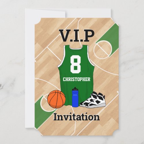 Basketball Jersey on court Birthday party green Invitation