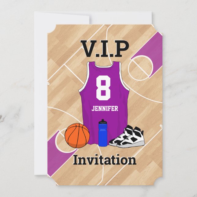 Basketball Jersey on court Birthday party magenta Invitation (Front)