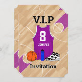 Basketball Jersey on court Birthday party magenta Invitation (Front/Back)