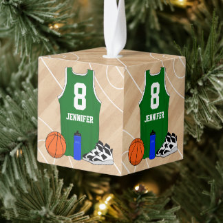 Basketball Jersey on court green Cube Ornament