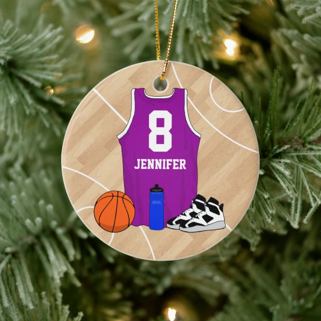 Basketball Jersey on court Magenta Ceramic Ornament (Tree)