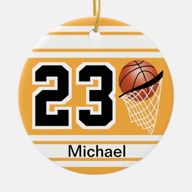 Basketball Jersey Style | DIY Text | Gold Ceramic Ornament (Front)