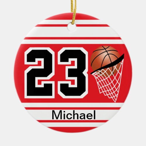 Basketball Jersey Style  DIY Text  Red Ceramic Ornament