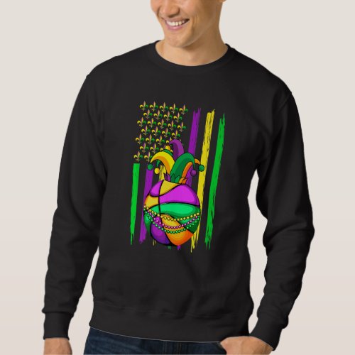 Basketball Jester Hat Retro American Flag Mardi Gr Sweatshirt