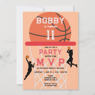 Basketball Jumpman Peach Fuzz Woman Girl Birthday Invitation