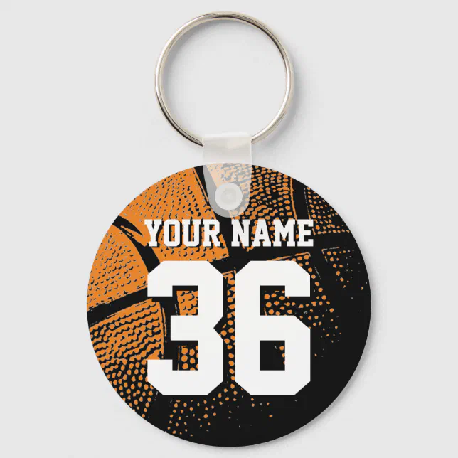 Basketball keychain with your own jersey number Zazzle