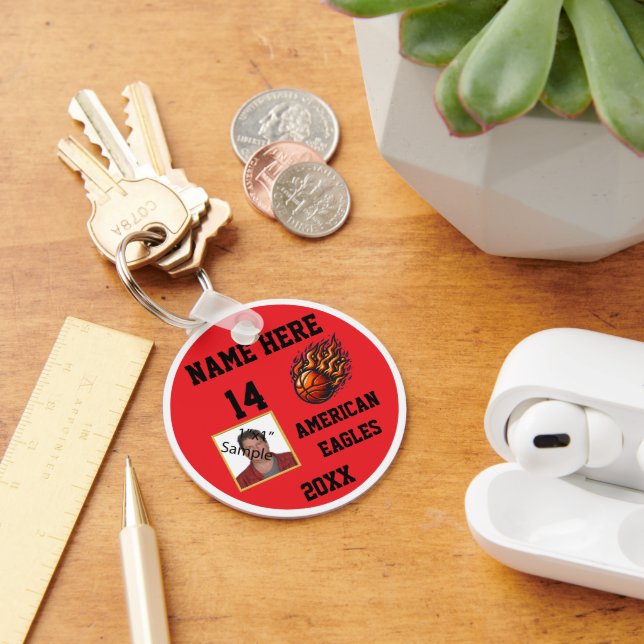 Basketball Keychains with Flame Photo Red (Desk)