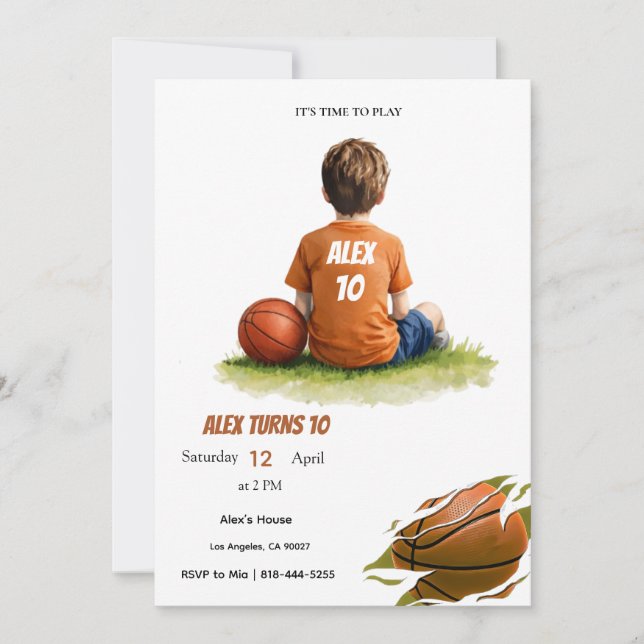Basketball Kids Birthday Invitation | Personalized (Front)