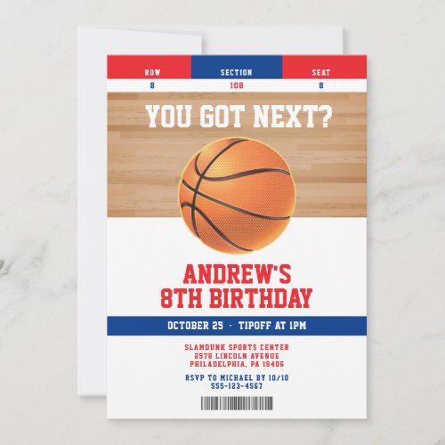 Basketball Kids Birthday Party Ticket Invitation