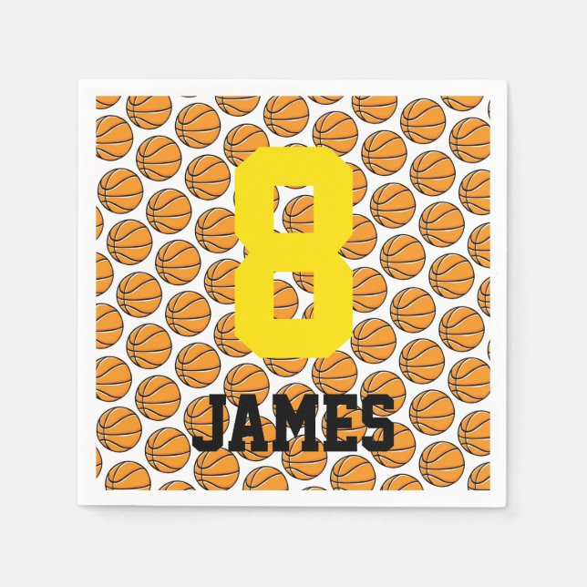 Basketball Kids Custom Name Number Sports  Napkins (Front)