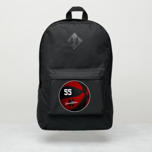 Basketball kids monogram red black team colors port authority backpack