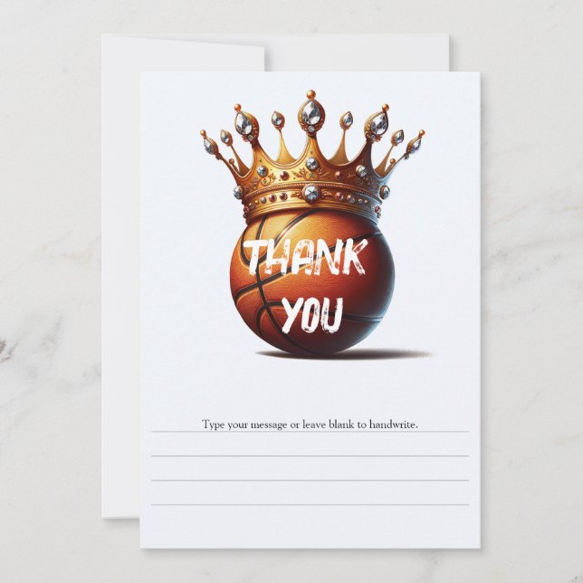 Basketball King Gold Crown Birthday Thank You Invitation (Front)