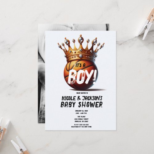 Basketball King Gold Crown Photo Baby Shower Invitation
