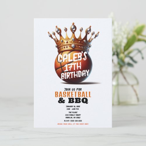 Basketball King Gold Crown Photo Birthday  Invitation