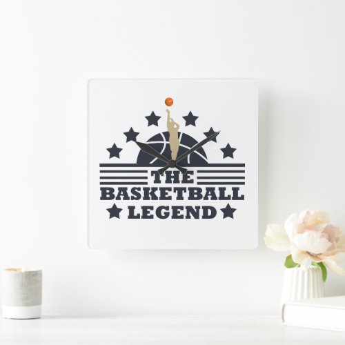 basketball legend player blue and orange ball square wall clock