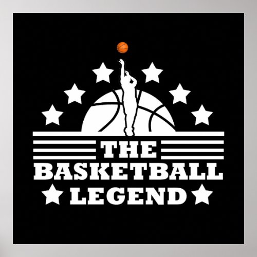 Basketball legend player white orange ball poster
