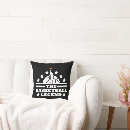 Basketball legend player white orange ball throw pillow