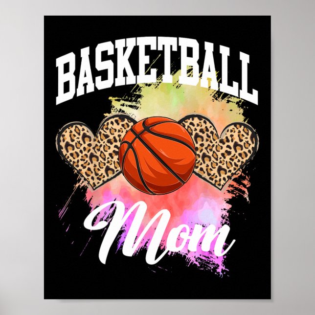 Basketball Leopard Heart tie dye Basketball Mom Ma Poster (Front)