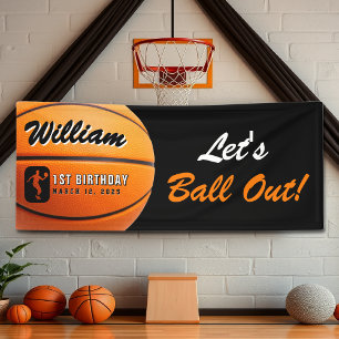 Basketball Let's Ball Out Birthday Party Banner