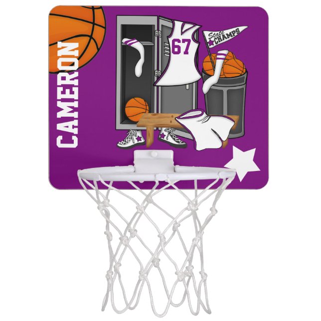 Basketball Locker Room Custom Player Name Number Mini Basketball Hoop (Front)
