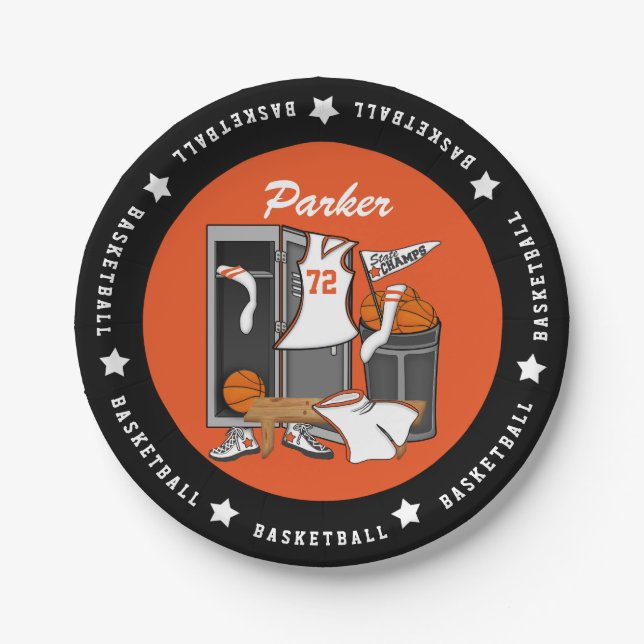 Basketball Locker Room Custom Player Name Number Paper Plates (Front)