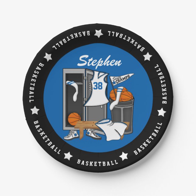 Basketball Locker Room Custom Player Name Number Paper Plates (Front)
