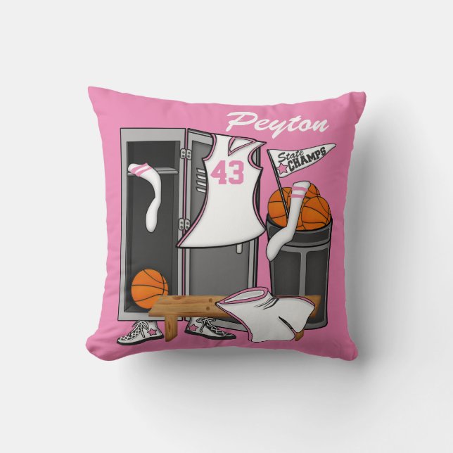 Basketball Locker Room Custom Player Name Number Throw Pillow (Front)
