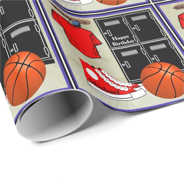 Basketball Locker Room Personalized Birthday Gift Wrapping Paper (Roll Corner)