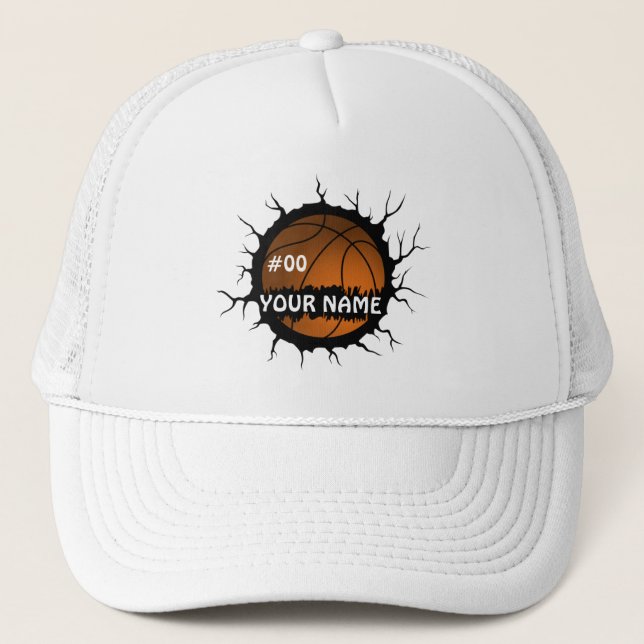 Basketball Logo, Basketball Custom Name Trucker Hat (Front)