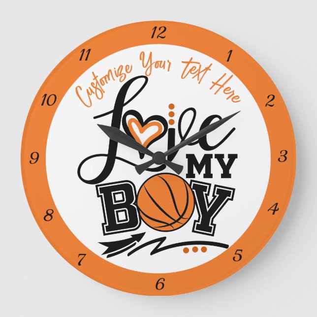 Basketball Love My Boy Quote Sports Personalized Large Clock (Front)