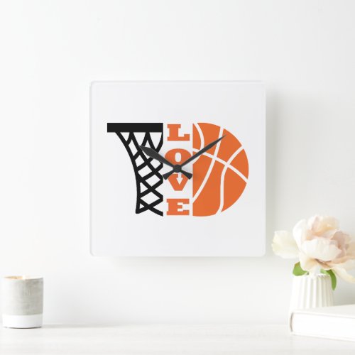 basketball love square wall clock