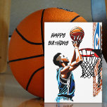 Basketball Lover Watercolor Splash Birthday  Card<br><div class="desc">Get ready to score big on his special day with our awesome basketball-themed birthday card! 🎂🏀 The watercolor-style design features a guy dunking the ball in a hoop with a splashy twist inside, creating an artsy and sporty vibe. It's a slam-dunk choice for any basketball-loving guy! 🌟🎉 So, don't miss...</div>